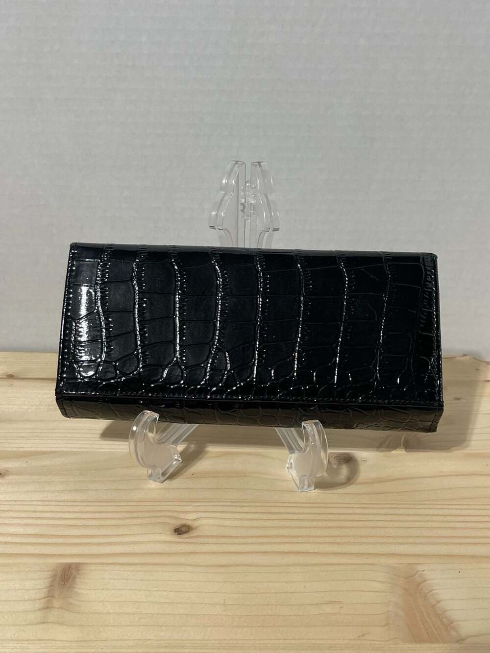 The Metropolitan Black Croc Embossed Patent Leather Long Wallet